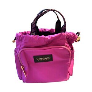VERSACE Parfums Purple Mini Tote Handbag Purse Clutch Makeup Bag Gold Zipper NEW